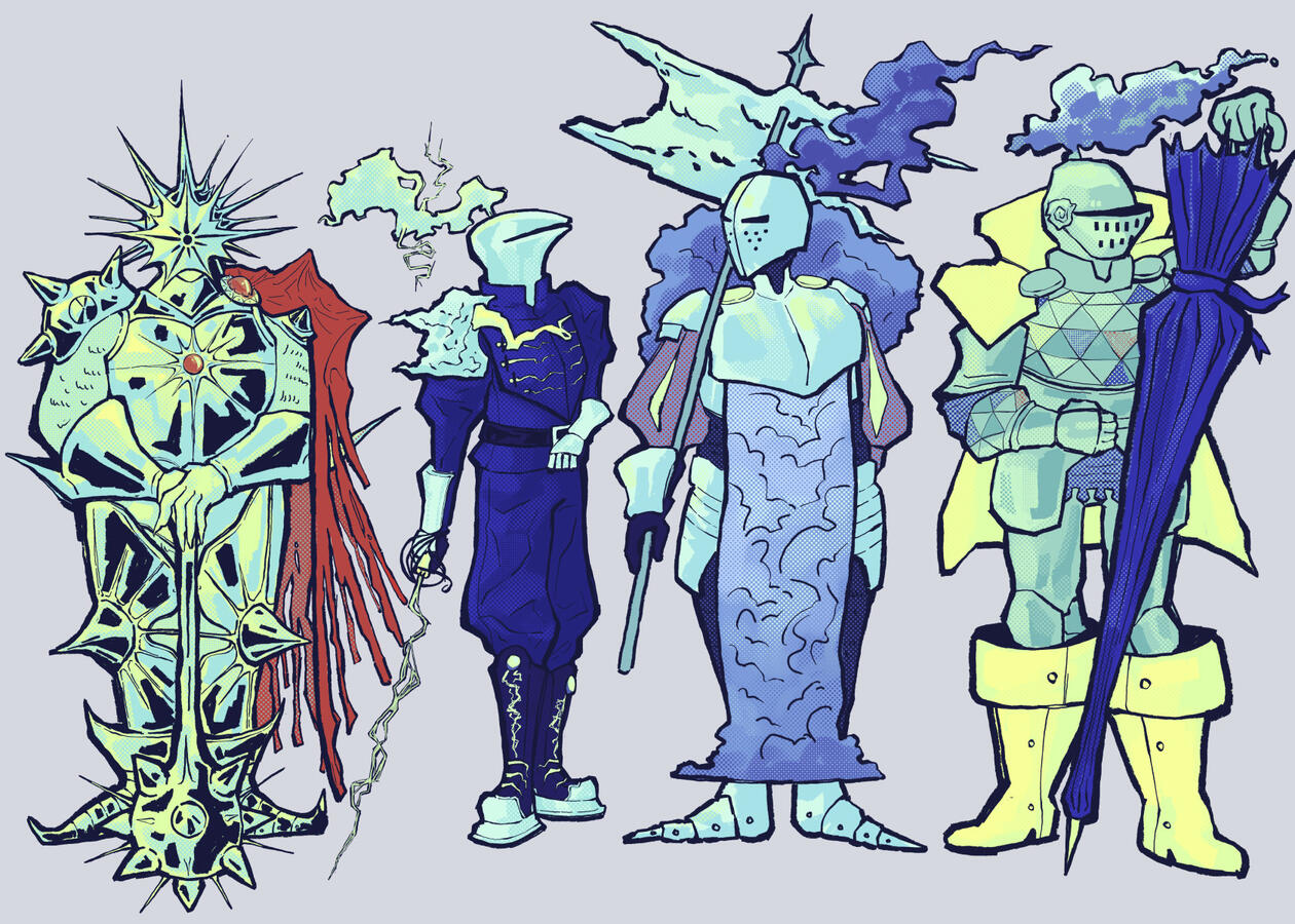 Four Knights designed to be Player characters for a board game assignment. Each one is evocative of a different meteorological phenomenon.